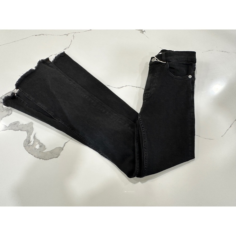 Womens XS Black Flare Jeans Raw Frayed Hem High Waist‎ Denim Pants
